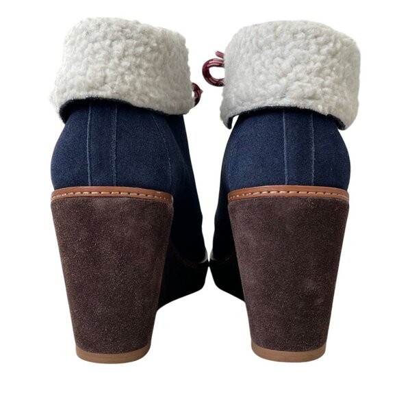 Caslon Blue Suede Wedge Ankle Booties w/Faux Fur Trim Size 8 - NWOB - Picture 7 of 16
